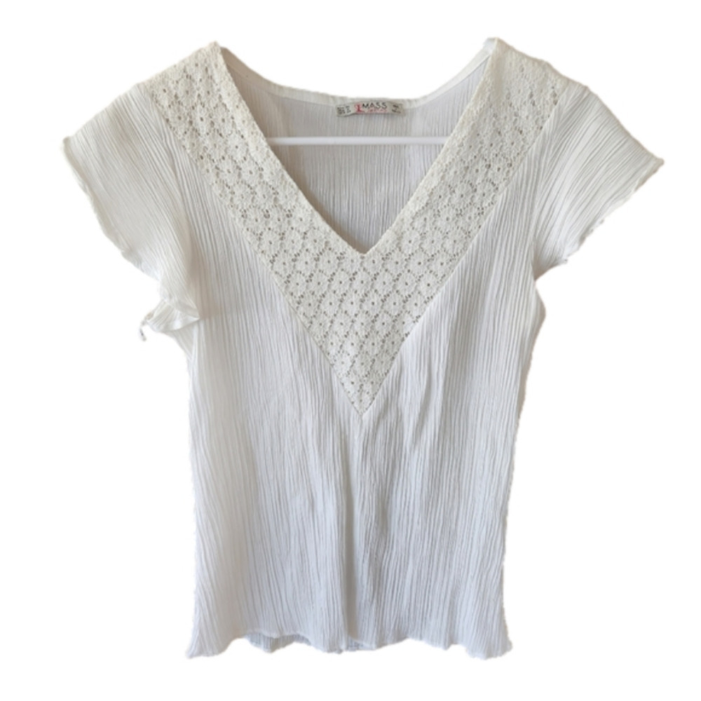 Coastal Lightweight Crochet V Neck Cotton Shirt . Size Medium
